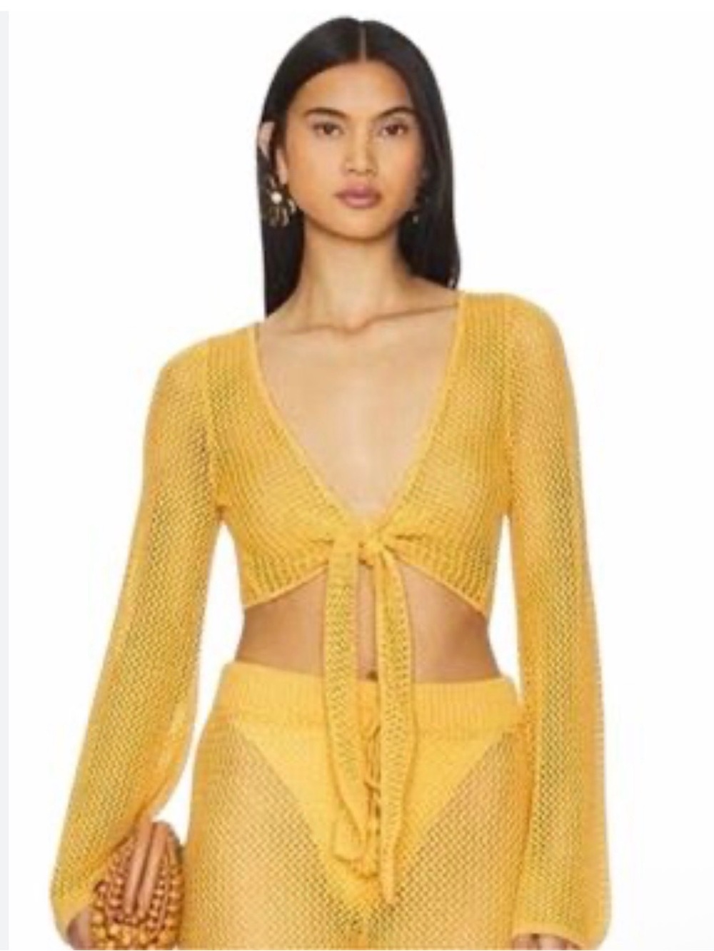 l*space Mustard Yellow Knit Tie-Front Crop Top size M NWT